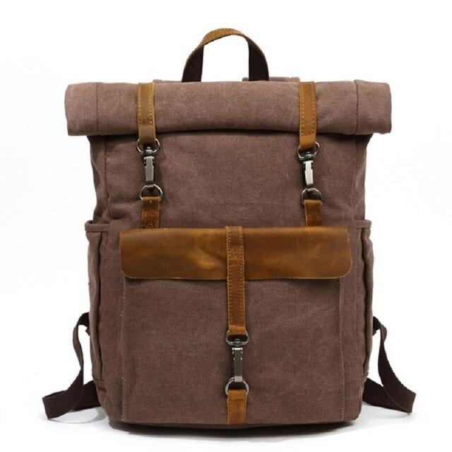 Cobalt Vintage Rucksack | Canvas with Leather Accents, Stylish Roll-Top Design