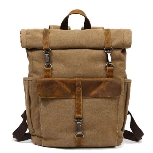 Cobalt Vintage Rucksack | Canvas with Leather Accents, Stylish Roll-Top Design
