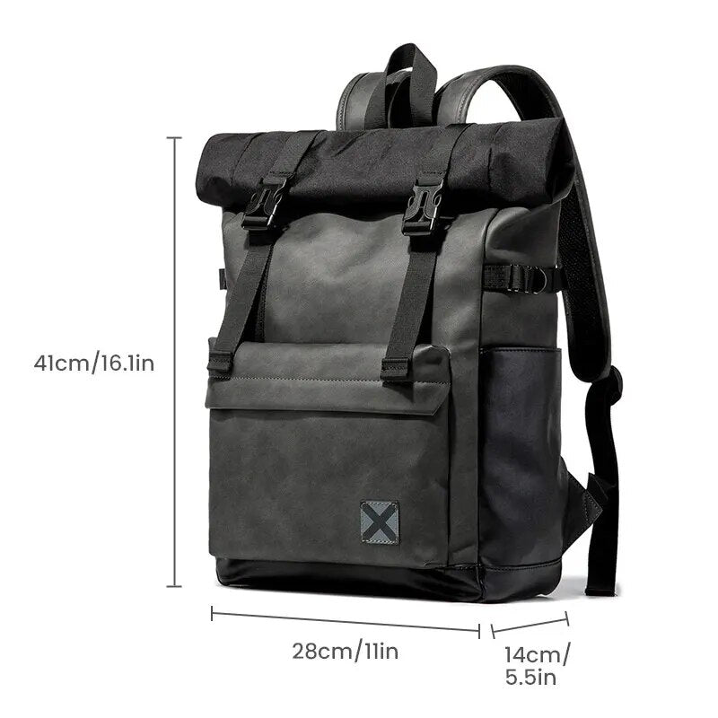 Faux Leather Roll-Top Backpack | Waterproof, Stylish Black Design