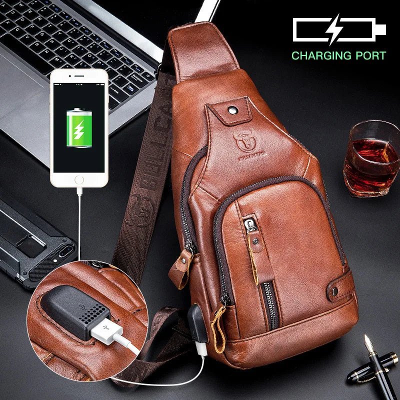 Genuine Leather Crossbody Bag with USB Charging Port – Black Crossbody Bag for Women and Men, Stylish and Functional for Daily Use 2
