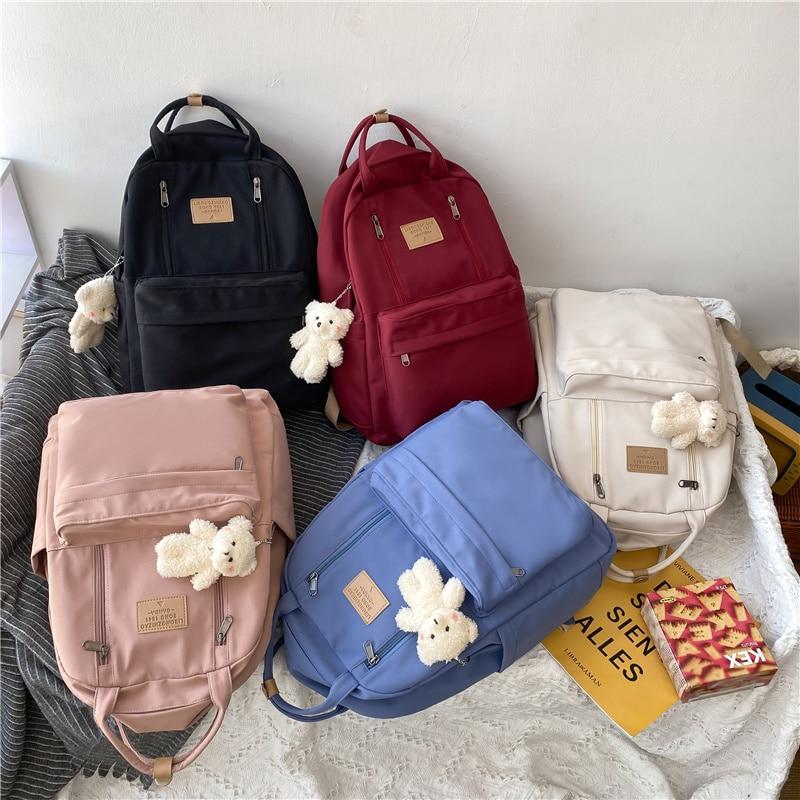 K-Pop Girls' Backpack | Multifunctional Design, Cute Teddy Bear Pendant