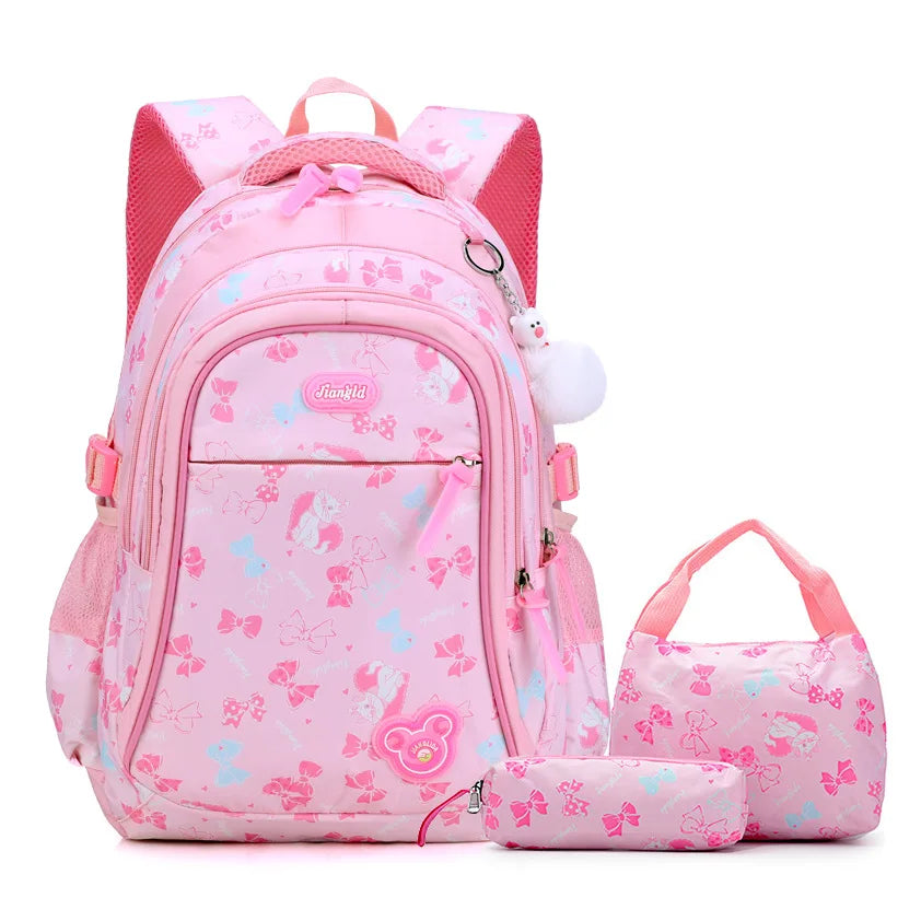 Kawaii 3-Piece Pink Waterproof School Laptop Backpack