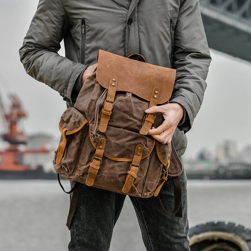 Luna Leather Backpack | Vintage Canvas Travel Rucksack, Water-Resistant