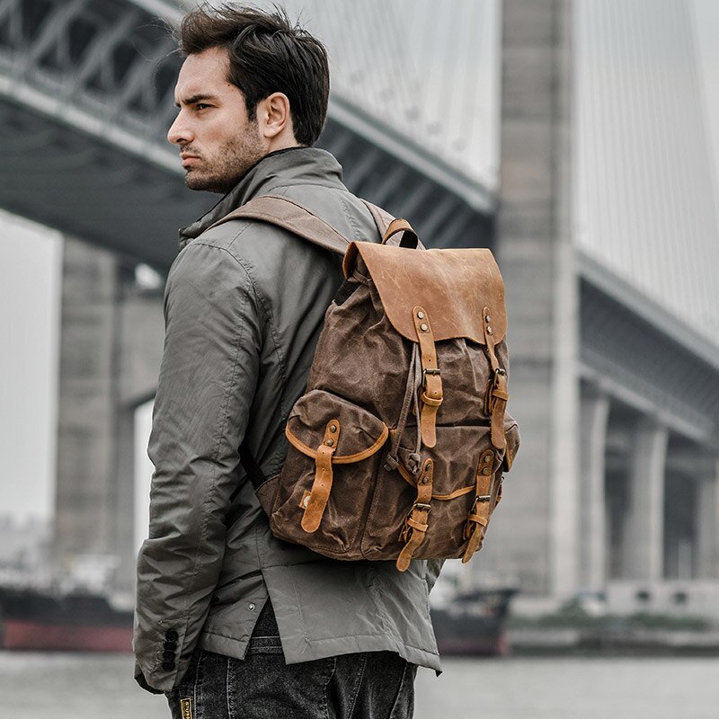 Luna Leather Backpack | Vintage Canvas Travel Rucksack, Water-Resistant