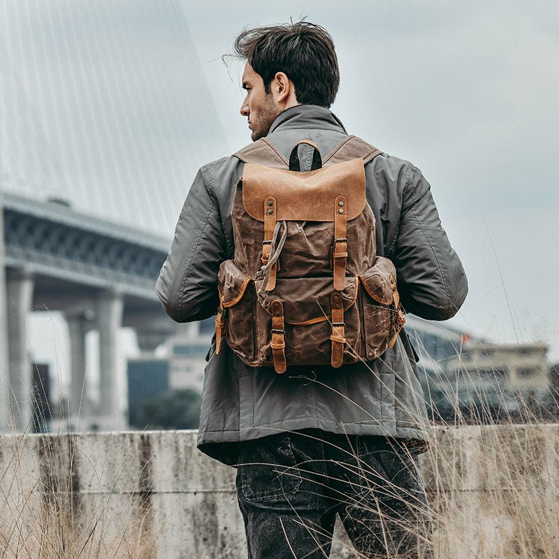 Luna Leather Backpack | Vintage Canvas Travel Rucksack, Water-Resistant