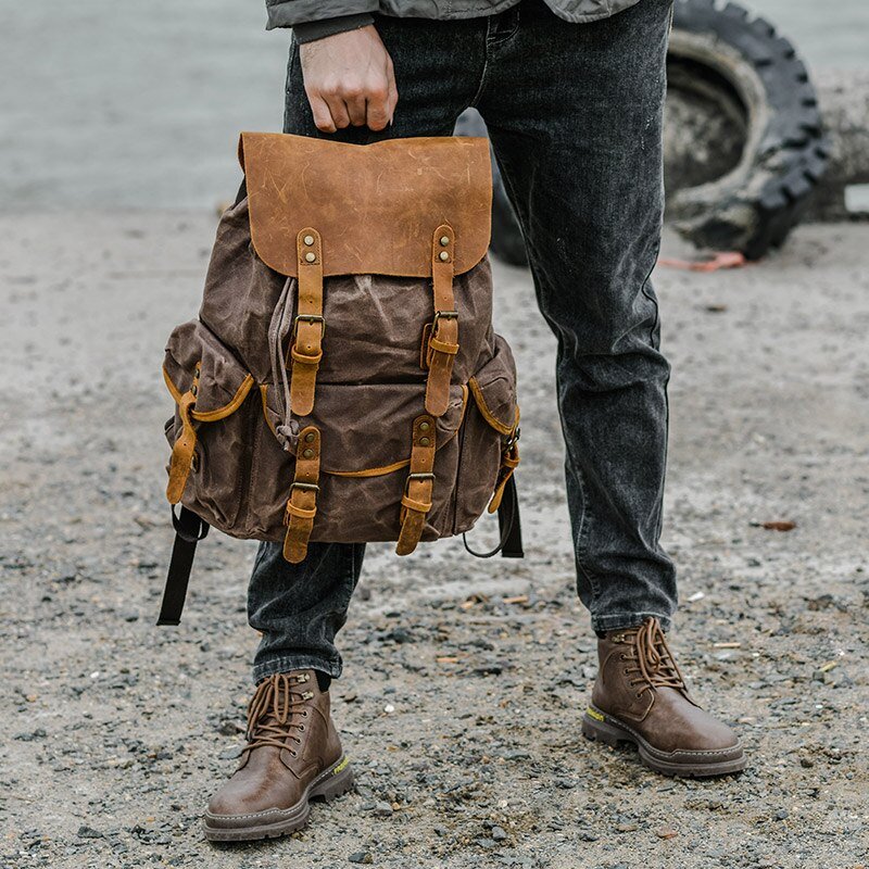 Luna Leather Backpack | Vintage Canvas Travel Rucksack, Water-Resistant
