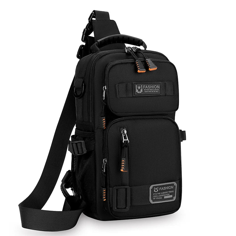 Orion Men's Black Crossbody Bag | Durable Oxford Fabric, Multi-Pocket Design