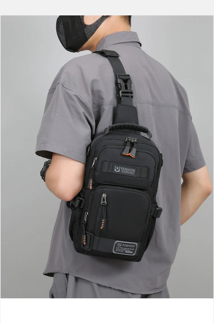 Orion Men's Black Crossbody Bag | Durable Oxford Fabric, Multi-Pocket Design