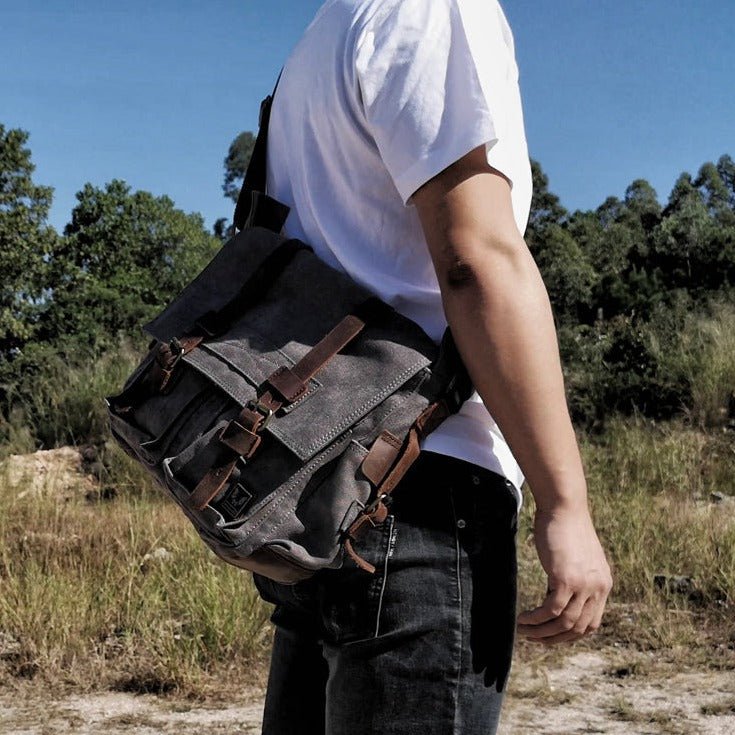 Rugged Messenger Bag | Canvas with Leather Accents, Compact Design