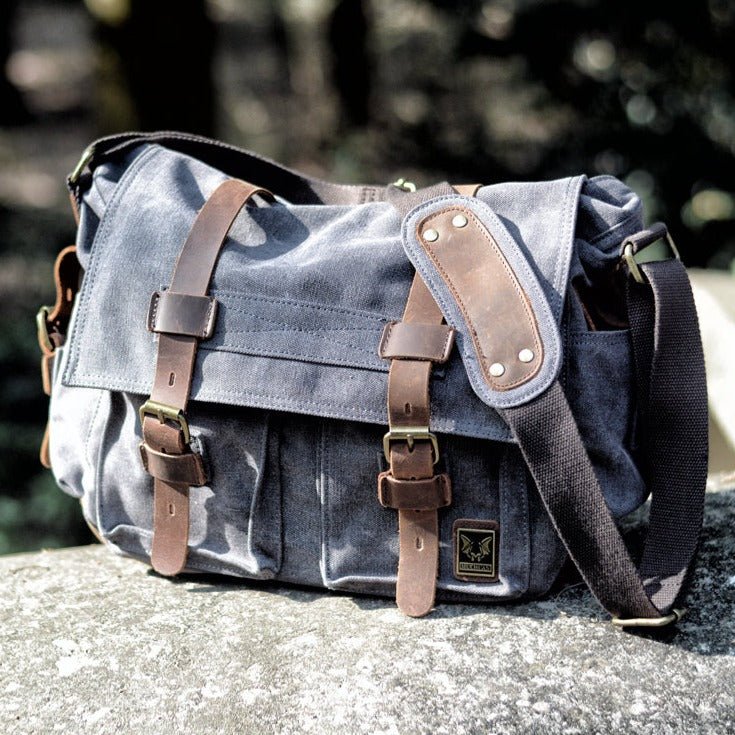 Rugged Messenger Bag | Canvas with Leather Accents, Compact Design