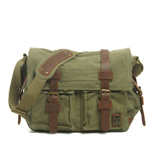 Rugged Messenger Bag | Canvas with Leather Accents, Compact Design