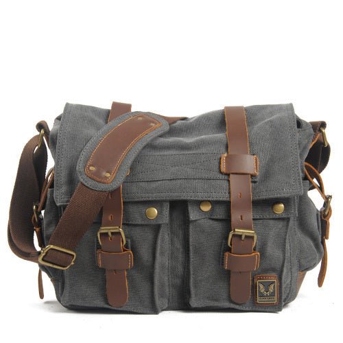 Rugged Messenger Bag | Canvas with Leather Accents, Compact Design