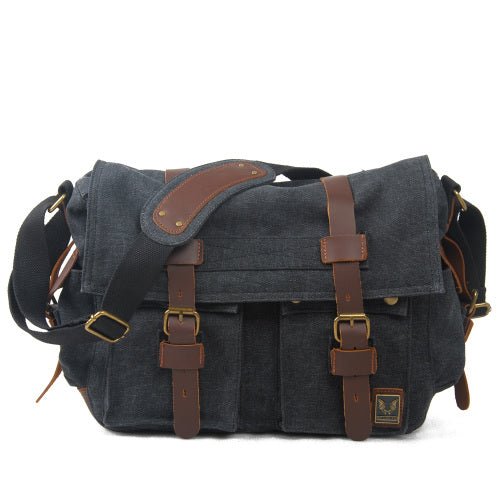 Rugged Messenger Bag | Canvas with Leather Accents, Compact Design