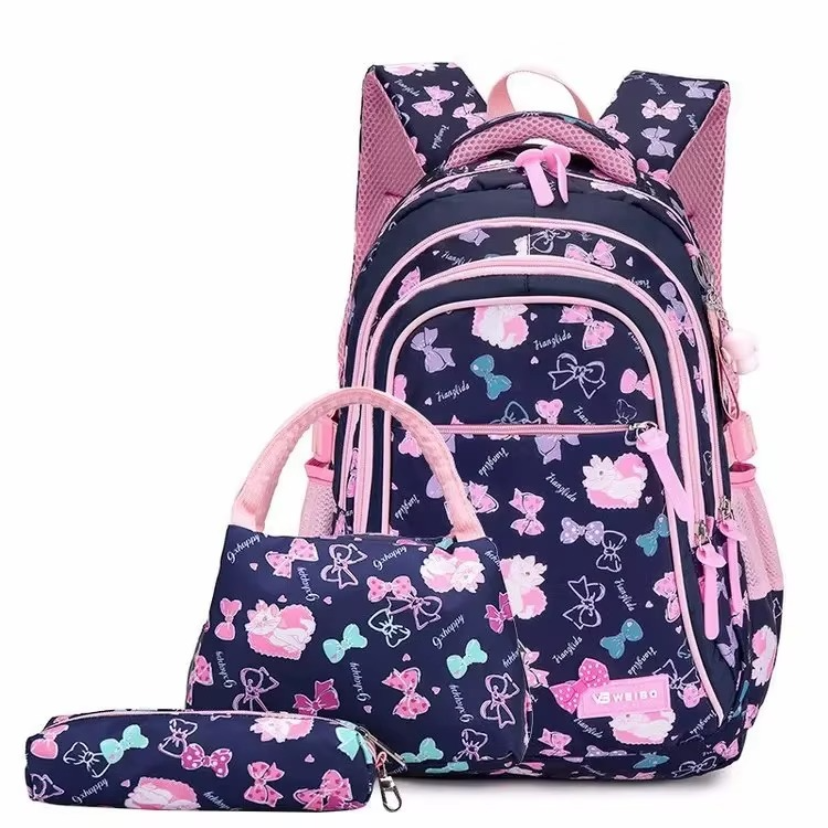 Kawaii 3-Piece Pink Waterproof School Laptop Backpack