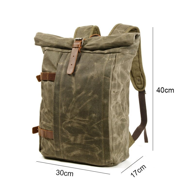Velo Unisex Travel Backpack | Waxed Canvas, Retro Rolltop Design