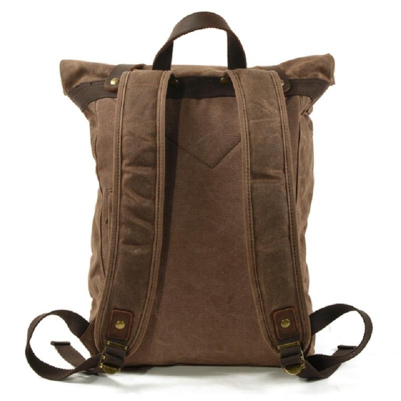 Vintage Water-Resistant Oil Wax Canvas Backpack with Leather Accents – Travel Rucksack for School and Work