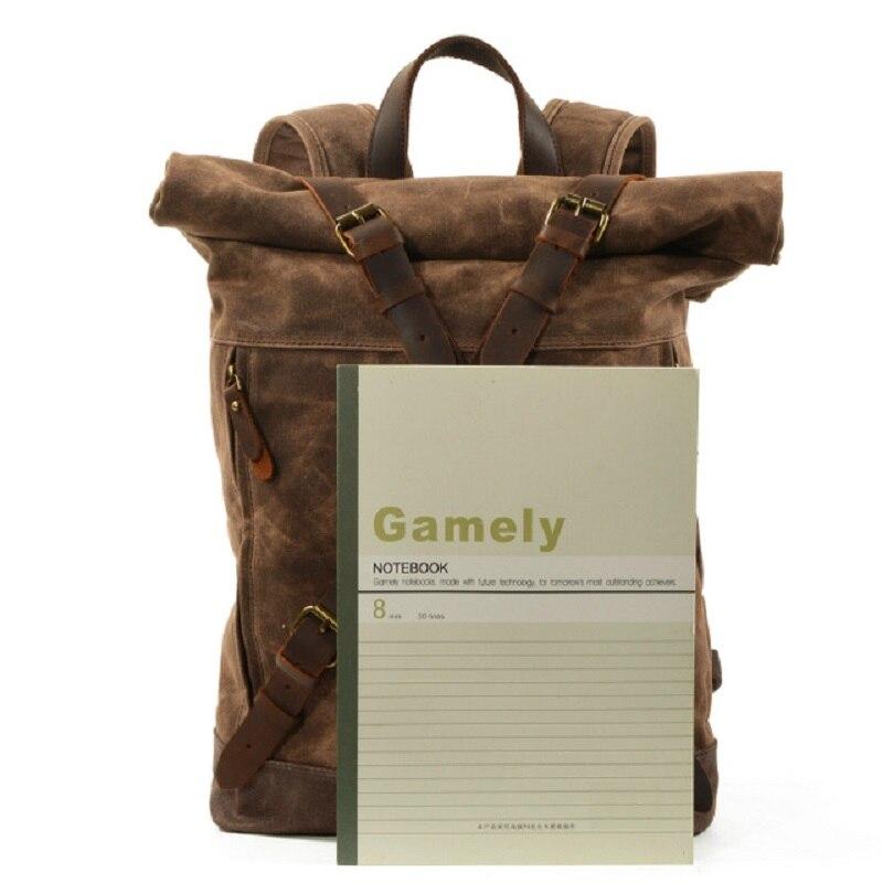 Vintage Water-Resistant Oil Wax Canvas Backpack with Leather Accents – Travel Rucksack for School and Work