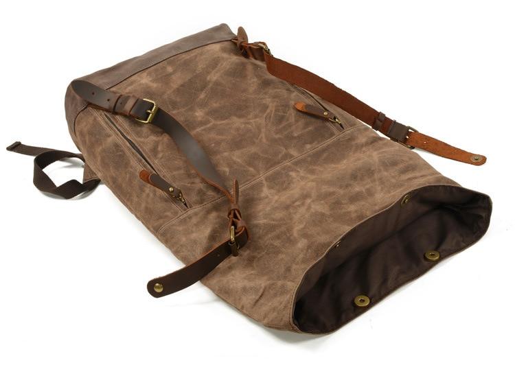 Vintage Water-Resistant Oil Wax Canvas Backpack with Leather Accents – Travel Rucksack for School and Work