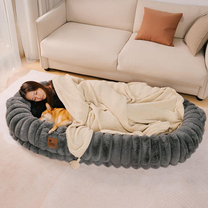 Creamy Plush Super Large Donut Dog Bed For Humans Cuddle Cradle