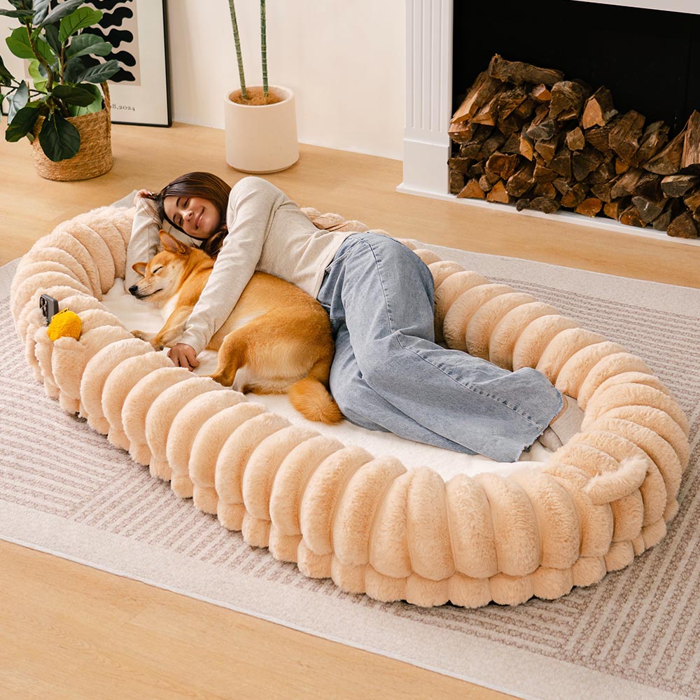 Creamy Plush Super Large Donut Dog Bed For Humans Cuddle Cradle