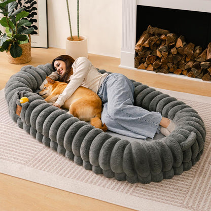 Creamy Plush Super Large Donut Dog Bed For Humans Cuddle Cradle