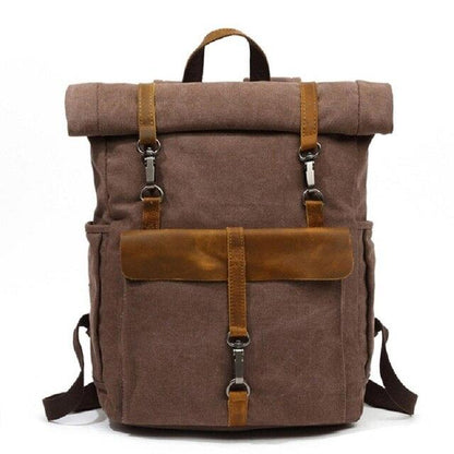 Vintage Roll-Top Canvas Rucksack with Leather Trim