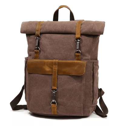 Vintage Roll-Top Canvas Rucksack with Leather Trim