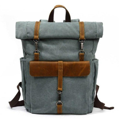 Vintage Roll-Top Canvas Rucksack with Leather Trim