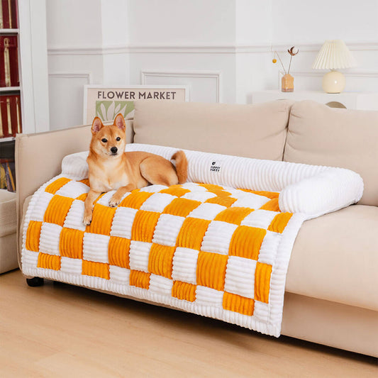 Cream Plaid Cozy Dog Mat – Soft Padded Pet Cushion with Anti-Slip Base