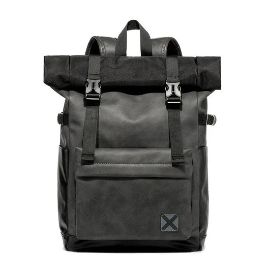 Faux Leather Roll-Top Backpack | Waterproof, Stylish Black Design