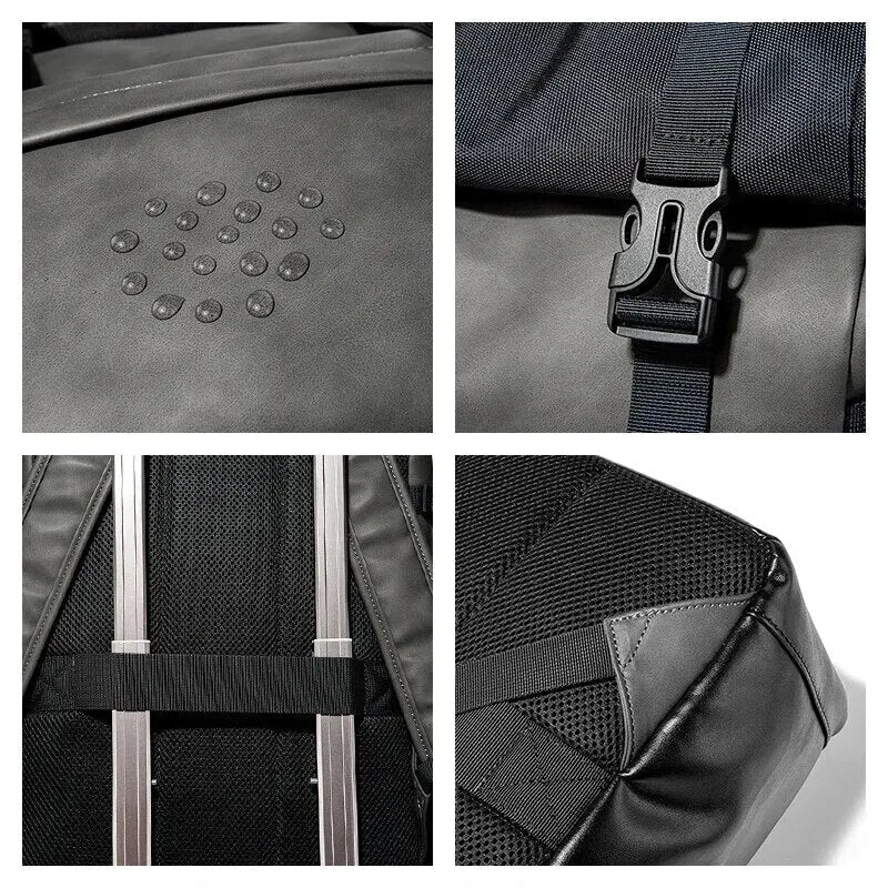 Faux Leather Roll-Top Backpack | Waterproof, Stylish Black Design