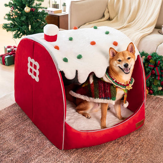 Festive Snow House Orthopedic Dog Bed for Christmas Warmth