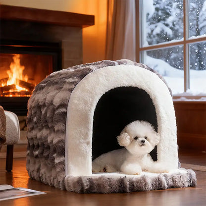 Warm Plush Pet Cave House with Foam - Anti-Anxiety Design