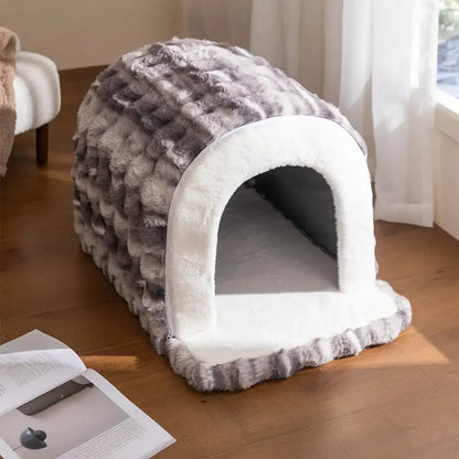 Warm Plush Pet Cave House with Foam - Anti-Anxiety Design