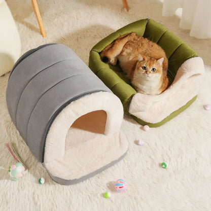 Warm Plush Pet Cave House with Foam - Anti-Anxiety Design