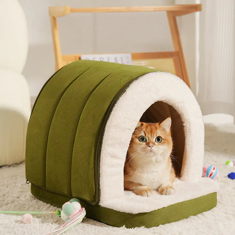 Warm Plush Pet Cave House with Foam - Anti-Anxiety Design