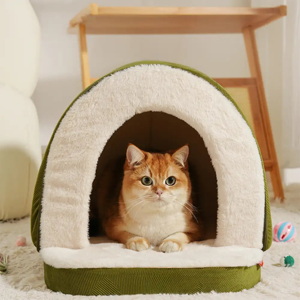 Warm Plush Pet Cave House with Foam - Anti-Anxiety Design