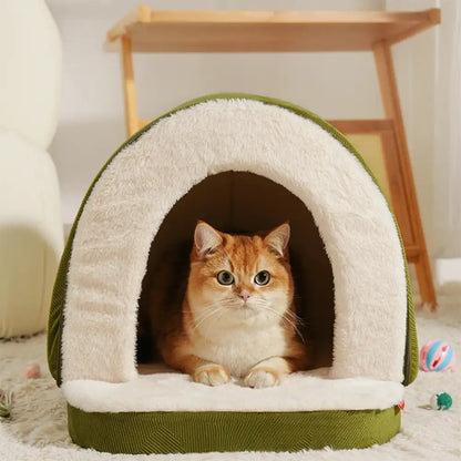Warm Plush Pet Cave House with Foam - Anti-Anxiety Design