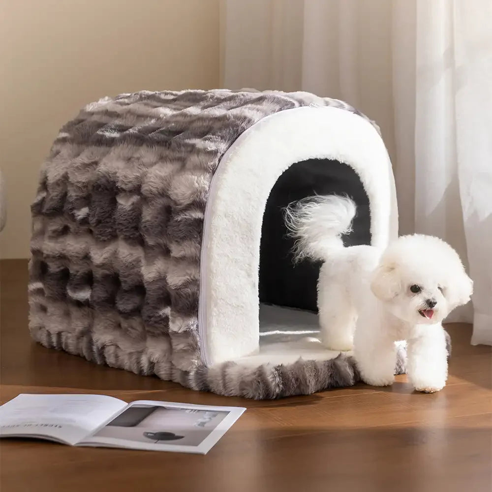 Warm Plush Pet Cave House with Foam - Anti-Anxiety Design