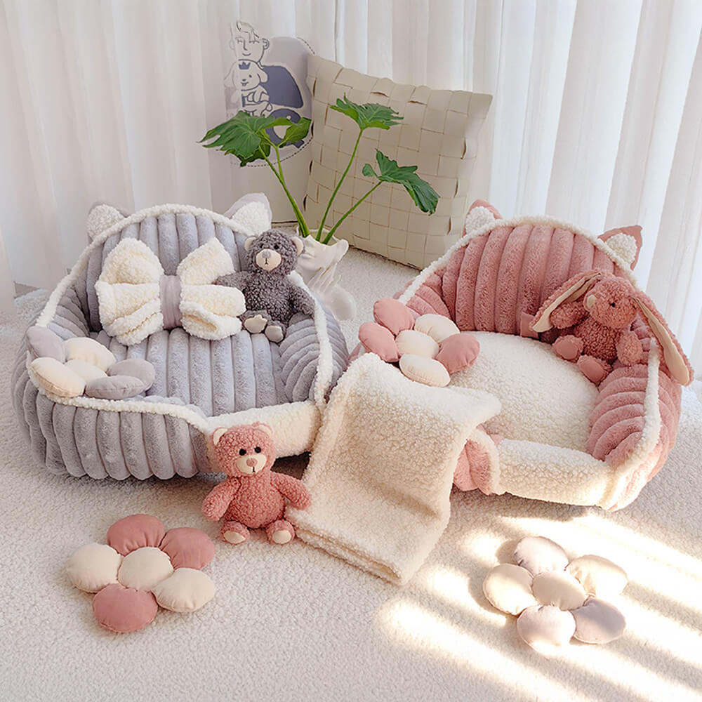 Cozy Plush Pet Bed with Blanket