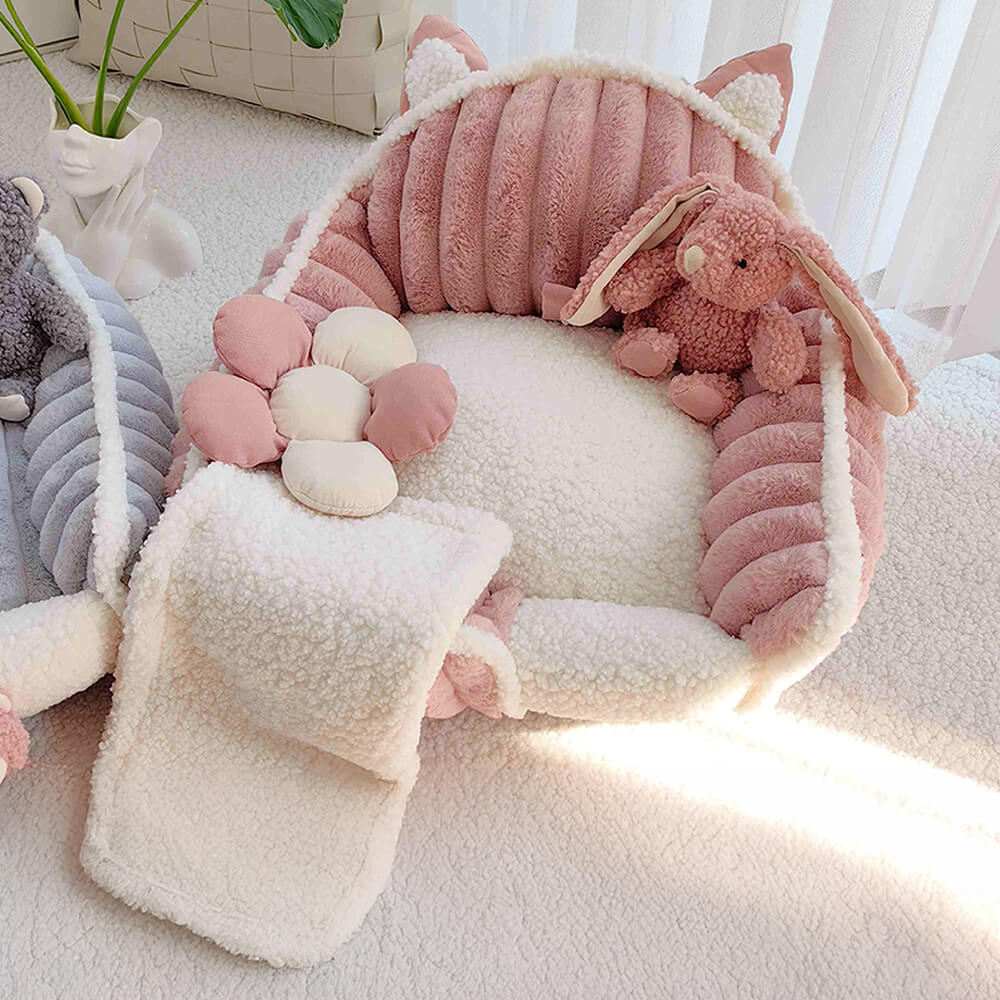 Cozy Plush Pet Bed with Blanket