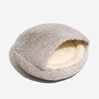 Calming Plush Bed – Cozy Hooded Dog & Cat Cave with Warm Cover