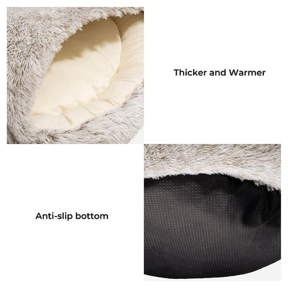 Calming Plush Bed – Cozy Hooded Dog & Cat Cave with Warm Cover