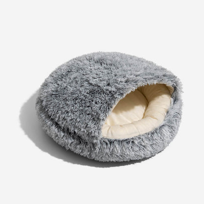Calming Plush Bed – Cozy Hooded Dog & Cat Cave with Warm Cover