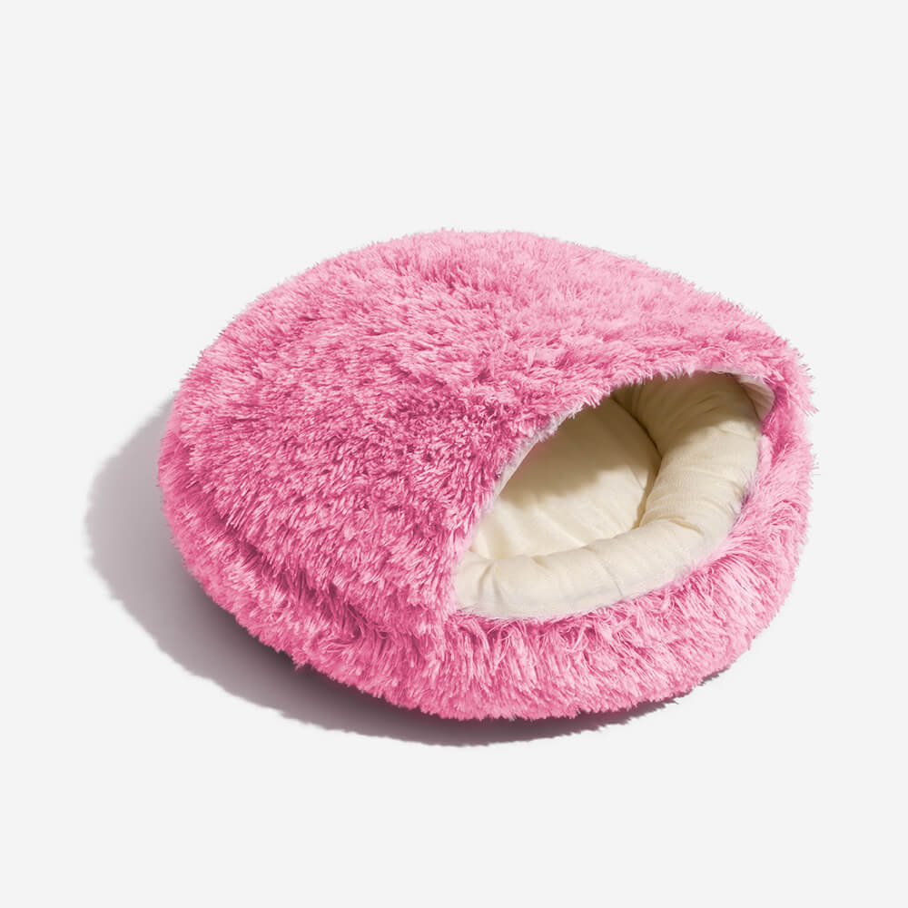 Calming Plush Bed – Cozy Hooded Dog & Cat Cave with Warm Cover