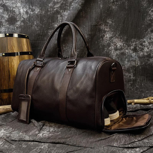 Genuine Leather Travel Bag | Luxurious Weekend Luggage with Shoulder Strap