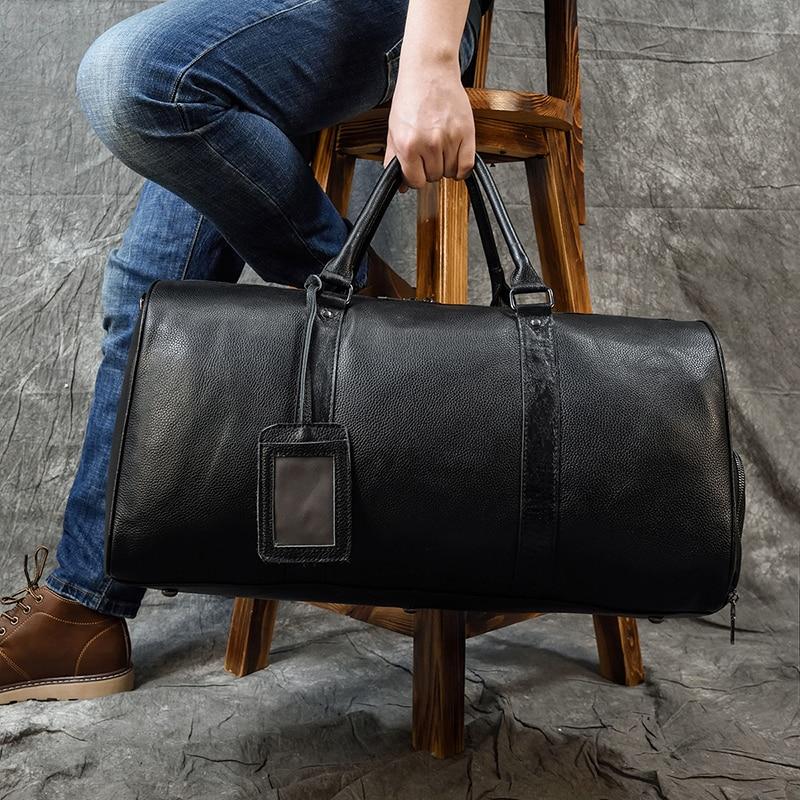 Genuine Leather Travel Bag | Luxurious Weekend Luggage with Shoulder Strap