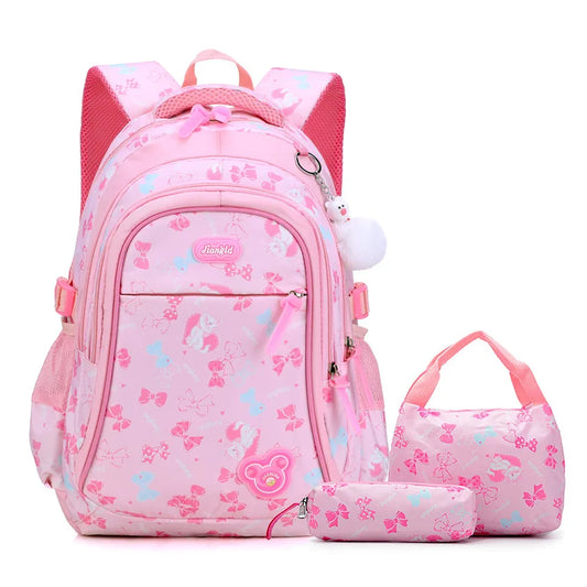 Kawaii 3-Piece Pink Waterproof School Laptop Backpack