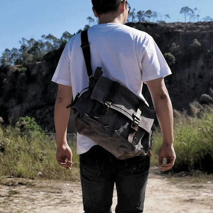 Rugged Messenger Bag | Canvas with Leather Accents, Compact Design
