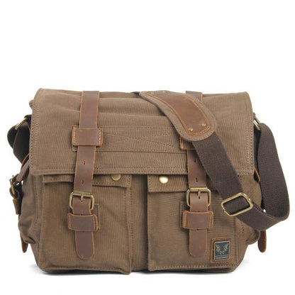 Rugged Messenger Bag | Canvas with Leather Accents, Compact Design